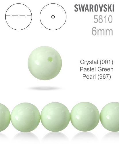 Swarovski 5810 Voskované Perle barva 967 Crystal (001) Pastel Green Pearl velikost 6mm. Balení 5Ks. 