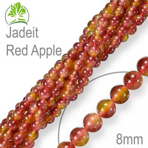 Korálky z minerálů Jadeit Red Apple přírodní polodrahokam. Velikost pr.8mm. Balení 10Ks.