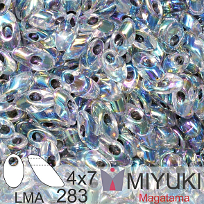 Korálky MIYUKI tvar Long MAGATAMA velikost 4x7mm. Barva LMA-283 Noir Lined Crystal AB. Balení 5g.