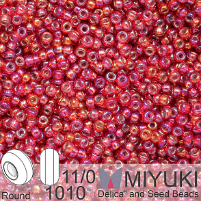 Korálky Miyuki Round 11/0. Barva 1010 Silverlined Flame Red AB. Balení 5g.