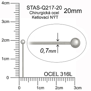 Ketlovací NÝT s KULIČKOU CHIRURGICKÁ OCEL ozn.-STAS-Q217-20. velikost 20mm.Průměr drátu 0,7mm.