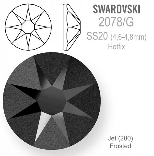 SWAROVSKI xirius rose HOTFIX 2078/G velikost SS20 barva Jet FROSTED