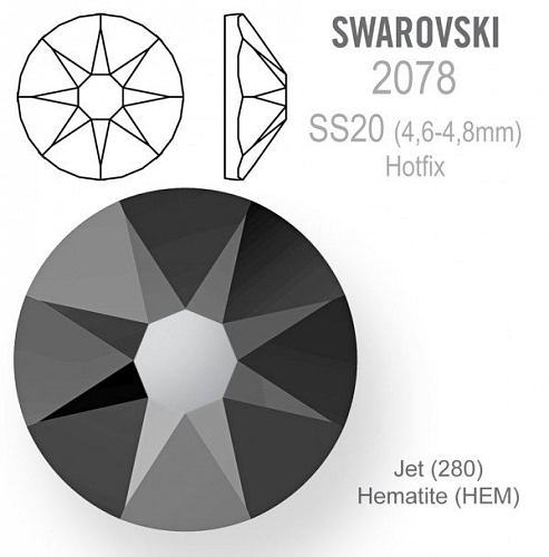 SWAROVSKI xirius rose HOTFIX 2078 velikost SS20 barva Jet Hematite 