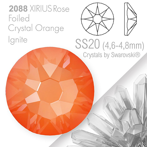 SWAROVSKI  XIRIUS Rose 2088 Foiled. Barva Crystal Orange Ignite velikost SS20 (4,6-4,8mm). Balení 15Ks.