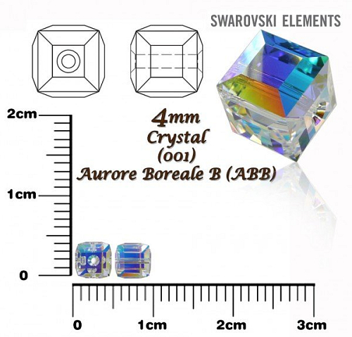 SWAROVSKI CUBE Beads 5601 barva CRYSTAL AURORE BOREALE B velikost 4mm.