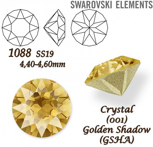 SWAROVSKI ELEMENTS 1088 XIRIUS Chaton SS19 (4,40-4,60mm) barva CRYSTAL (001) GOLDEN SHADOW (GSHA).