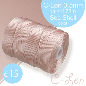 Nylonová nit C-Lon pevná korálková nit. Barva 15 Sea Shell. Síla nitě 0,5mm. Balení 78m na cívce.