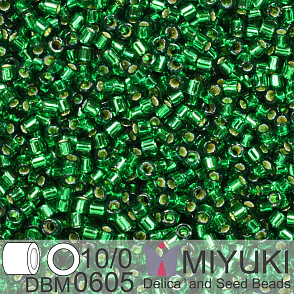 Korálky Miyuki Delica 10/0. Barva Dyed Silverlined Emerald DBM0605. Balení 5g.