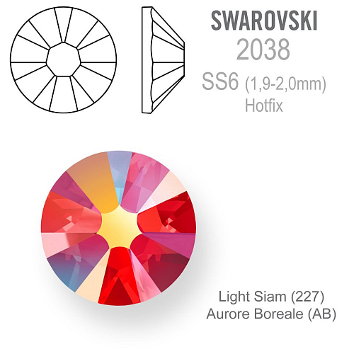 SWAROVSKI xilion rose HOTFIX 2038 velikost SS6 barva Light Siam Aurore Boreale 