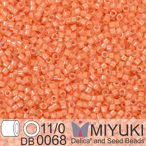 Korálky Miyuki Delica 11/0. Barva Peach Lined Crystal Luster  DB0068. Balení 5g.