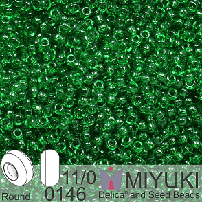 Korálky Miyuki Round 11/0. Barva 0146 Transparent Green. Balení 5g.