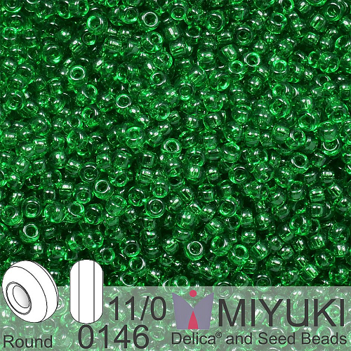 Korálky Miyuki Round 11/0. Barva 0146 Transparent Green. Balení 5g.