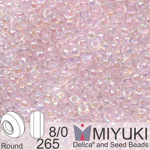 Korálky Miyuki Round 8/0. Barva 265 Transparent Pale Pink AB. Balení 5g