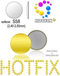 Kovové NAILHEAD HOTFIX nažehlovací polotovary. Velikost SS8 (2,40-2,50mm) Tl.0,6mm. Barva 019 SVĚTLÁ ZLATÁ (lesklá ocelová). Balení 80Ks