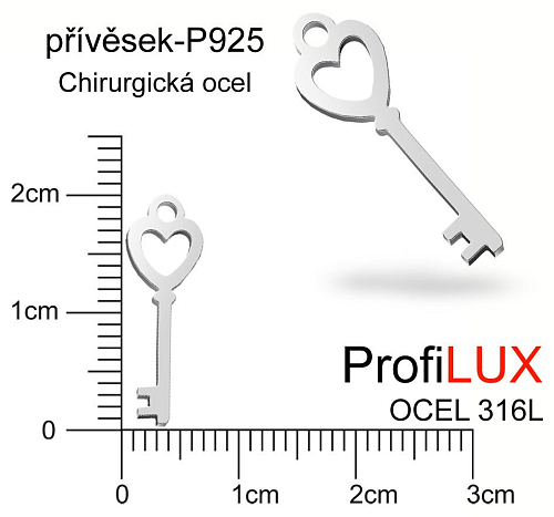 Přívěsek Chirurgická Ocel ozn-P925 KLÍČ lásky velikost 20x6mm tl.1.0mm. Řada přívěsků ProfiLUX. 