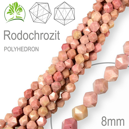 Korálky POLYHEDRON z minerálů  Rodochrozit přírodní polodrahokam. Velikost pr.8mm. Balení 10Ks.