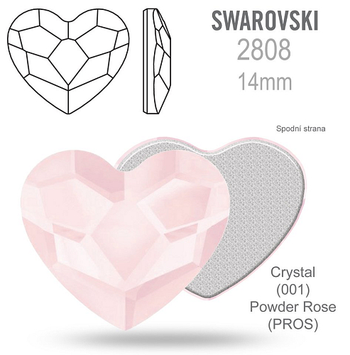 SWAROVSKI 2808 Heart Flat Back Foiled velikost 14mm. Barva Crystal Powder Rose