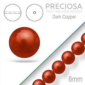 PRECIOSA Voskované Perle barva DARK COPPER velikost 8mm. Balení návlek 15Ks. 