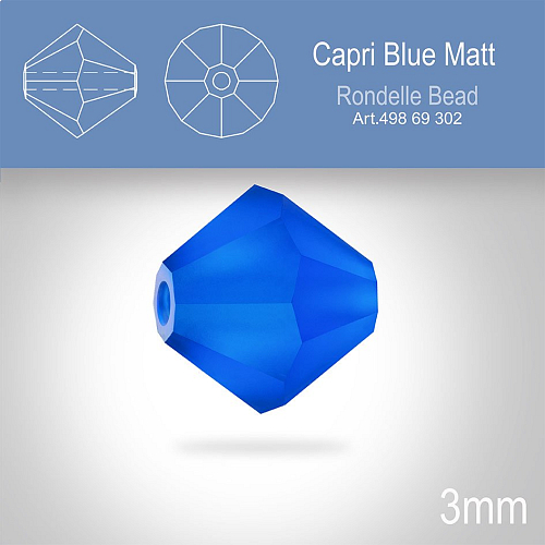 PRECIOSA Bicone (sluníčko) velikost 3mm. Barva CAPRI BLUE MATT. Balení 40ks
