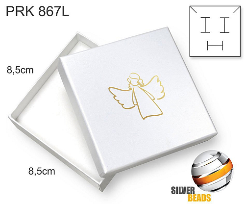 Krabička na šperky. Materiál papír+mašle . Ozn. PRK 867L. Barva BÍLÁ s potiskem anděla (zlatá barva). ..