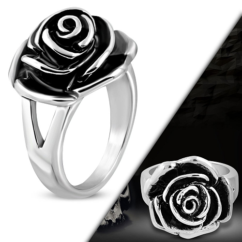 Ocelový prsten RMT 358 s růží dvou barev o velikosti 9