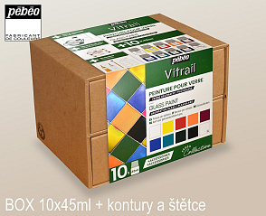 Sada barev VITRAIL. Obsah SADY 10x45ml č.20, 23, 12, 32, 19, 10, 17, 35, 15, ředidlo