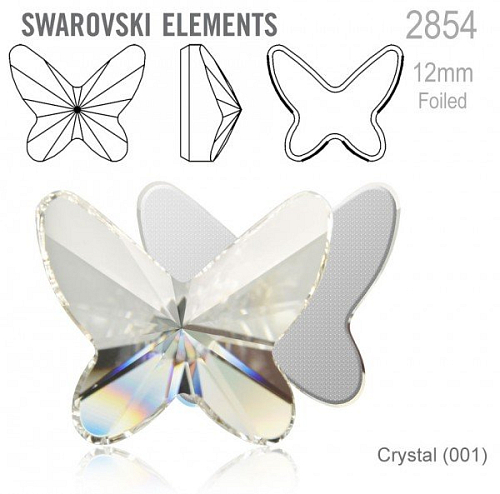 SWAROVSKI 2854 Butterfly Flat Back Foiled velikost 12mm. Barva Crystal 