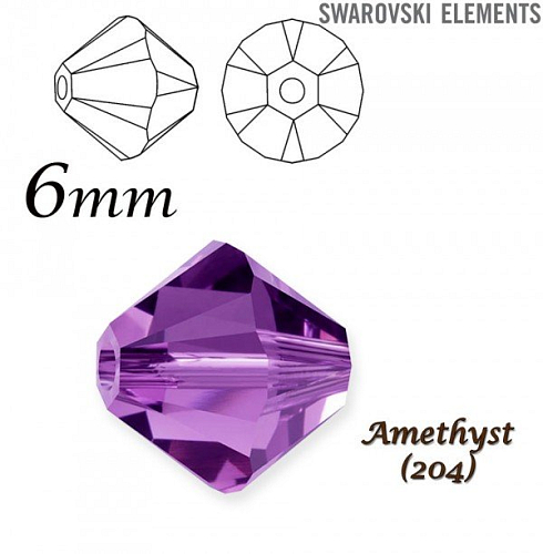 SWAROVSKI XILION BEAD  5328 barva AMETHYST velikost 6mm. Balení 10Ks