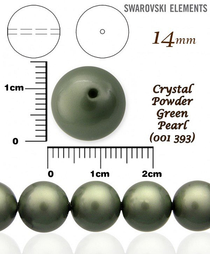 SWAROVSKI 5811 Voskované Perle barva 393 CRYSTAL POWDER  GREEN PEARL velikost 14mm. 
