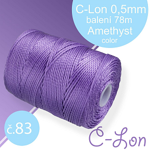 Nylonová nit C-Lon pevná korálková nit. Barva 83 Amethyst. Síla nitě 0,5mm. Balení 78m na cívce.