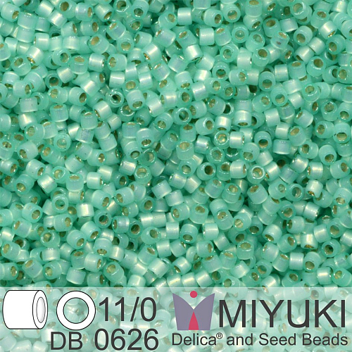 Korálky Miyuki Delica 11/0. Barva Dyed Light Aqua Green Silverlined Alabaster DB0626. Balení 5g