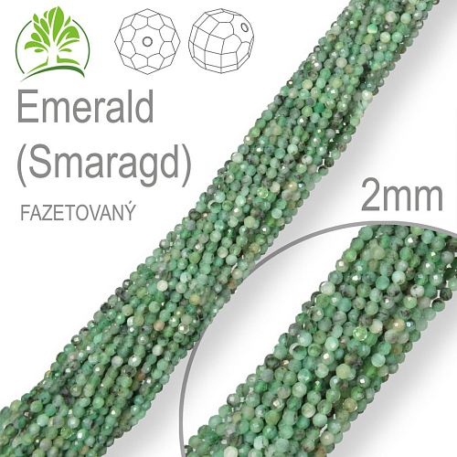 Korálky z minerálů Emerald (Smaragd) Fazetovaný přírodní polodrahokam. Velikost pr.2mm. Balení 160Ks.