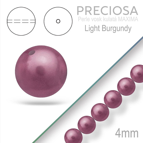 PRECIOSA Voskované Perle barva LIGHT BURGUNDY velikost 4mm. Balení návlek 31Ks. 