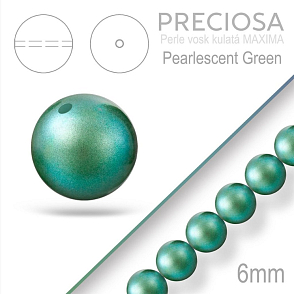 Preciosa Perle voskovaná kulatá MAXIMA barva Pearlescent Green velikost 6mm. Balení návlek 21Ks.