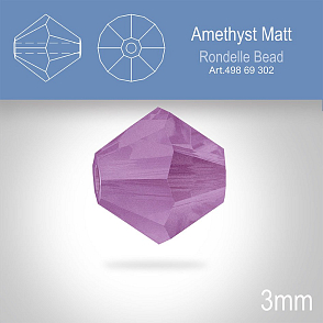 PRECIOSA Bicone (sluníčko) velikost 3mm. Barva AMETHYST MATT. Balení 40ks