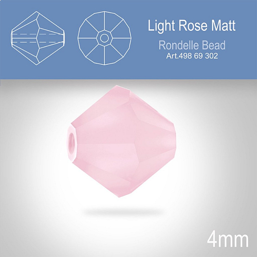 PRECIOSA Bicone MC BEAD (sluníčko) velikost 4mm. Barva LIGHT ROSE Matt. Balení 30ks .