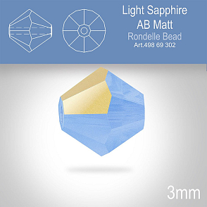 PRECIOSA Bicone (sluníčko) velikost 3mm. Barva LIGHT SAPPHIRE AB MATT. Balení 40ks