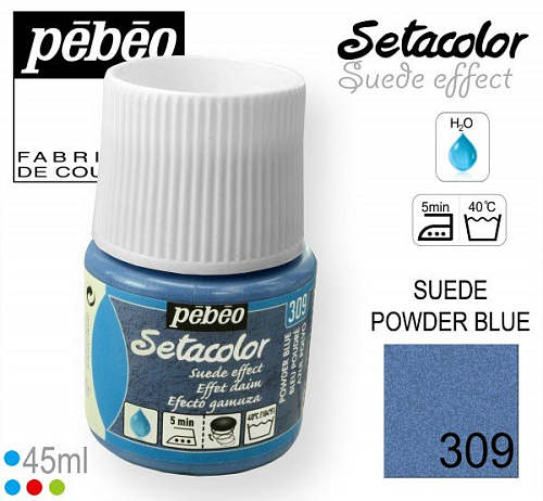 Barva na Textil SETACOLOR Suede Pebeo. barva č. 309 POWDER BLUE. Balení 45ml.