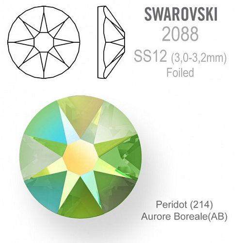 SWAROVSKI 2088 FOILED velikost SS12 barva Peridot  Aurore Boreale 