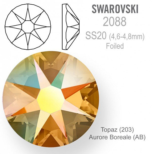 SWAROVSKI 2088 XIRIUS FOILED velikost SS20 barva Topaz Aurore Boreale 