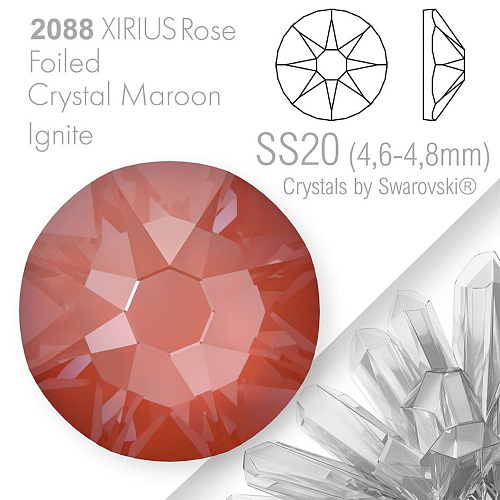 SWAROVSKI  XIRIUS Rose 2088 Foiled. Barva Crystal Maroon Ignite velikost SS20 (4,6-4,8mm). Balení 15Ks.
