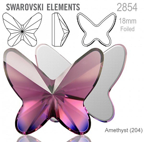 SWAROVSKI 2854 Butterfly Flat Back Foiled velikost 18mm. Barva Amethyst 
