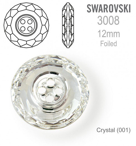 Swarovski 3008 Classic CB (4 Holes) velikost 12mm. Barva Crystal 