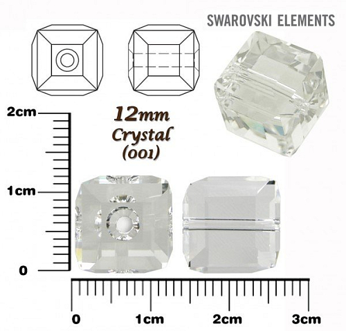 SWAROVSKI CUBE Beads 5601 barva CRYSTAL velikost 12mm.