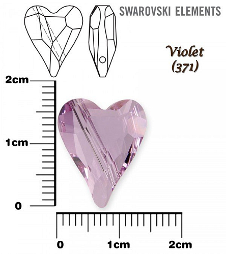 SWAROVSKI KORÁLKY 5743 Heart Bead barva VIOLET velikost 17mm.