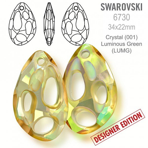 Swarovski 6730 Radiolarian Pendant PF velikost 34x22mm. Barva Crystal Luminous Green 