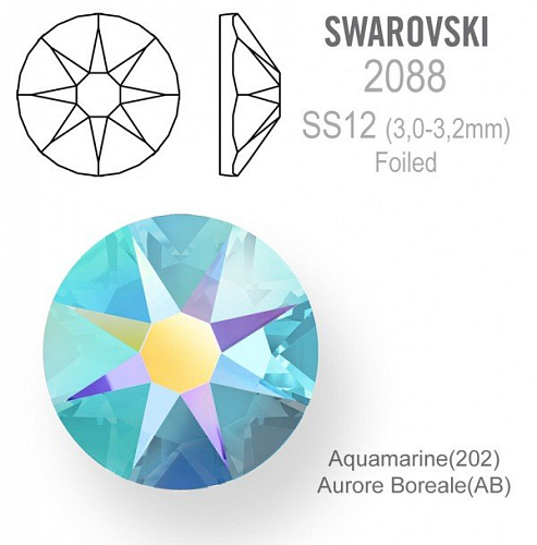 SWAROVSKI 2088 FOILED velikost SS12 barva Aquamarine Aurore Boreale