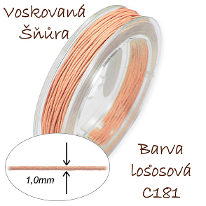 Voskovaná šňůra-síla 1,0mm v barvě Lososová číslo C181